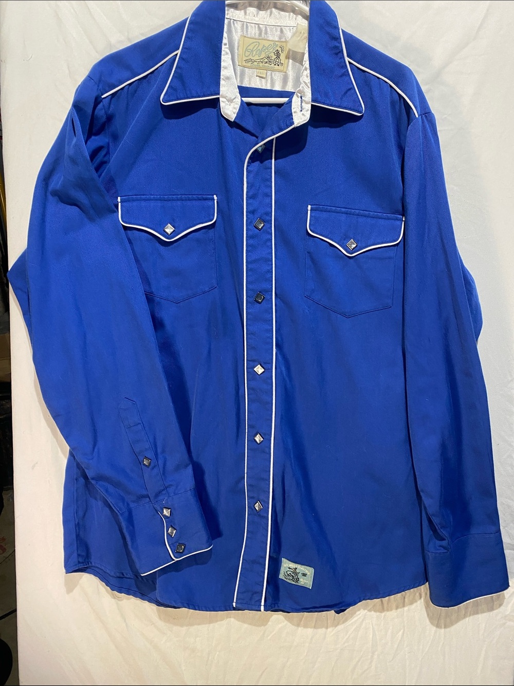 Vintage Roper Royal Blue Western Pearl Snap Shirt with White Piping
